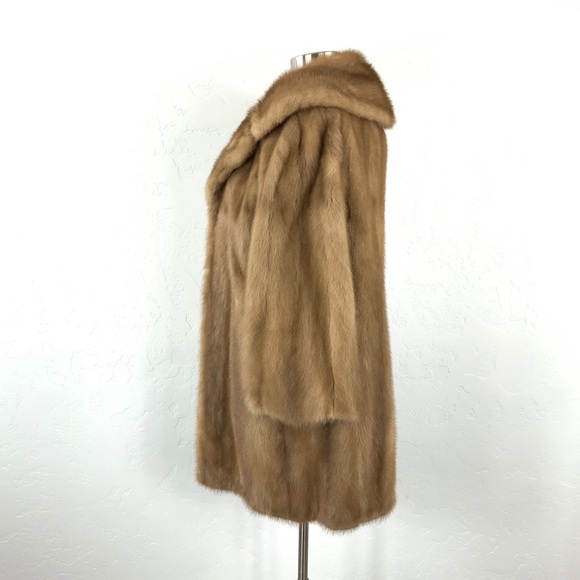 Vintage 60s Light Natural Brown Mink Fur Short Trench Coat - Picture 5 of 10